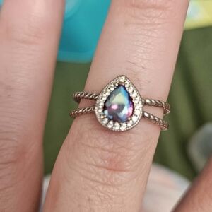 Elegant Multicolor 925 Silver Teardrop Ring Size 8